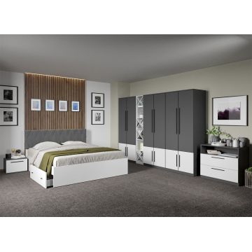 Set dormitor complet Gri Antracit cu Alb - Sidney - C59