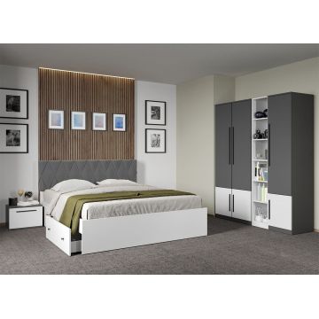 Set dormitor Gri Antracit cu Alb fara comoda - Sidney - C12