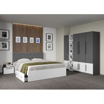 Set dormitor Gri Antracit cu Alb fara comoda - Sidney - C28