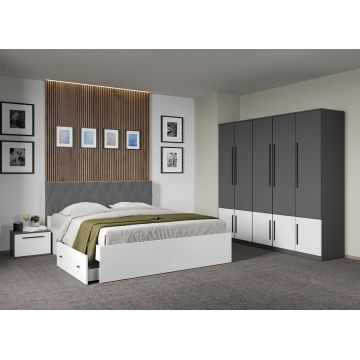 Set dormitor Gri Antracit cu Alb fara comoda - Sidney - C42