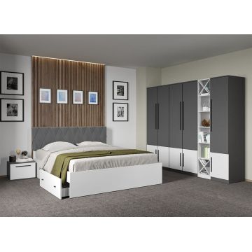 Set dormitor Gri Antracit cu Alb fara comoda - Sidney - C44