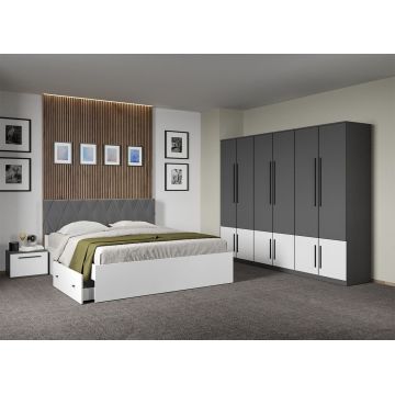 Set dormitor Gri Antracit cu Alb fara comoda - Sidney - C58