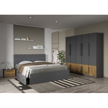 Set dormitor Gri cu Flagstaff Oak fara comoda- Sidney - C46