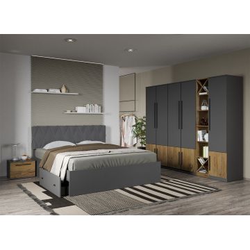 Set dormitor Gri cu Flagstaff Oak fara comoda- Sidney - C48