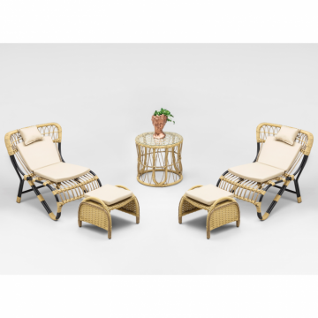 Set gradina RELAX 2 scaune + 2 pufuri + masuta, bej