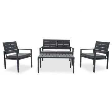Set Masa si Scaune Lounge Patio 4 Piese Negru - Gri Inchis
