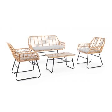 Set mobilier de gradina 4 piese Burrel, Bizzotto, otel/fibre sintetice/poliester, natural