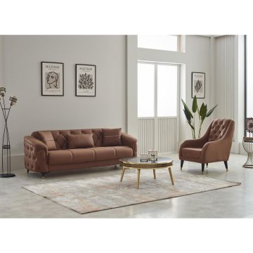 Set Canapea Extensibila Doha 230x90x80 cm + Fotoliu Doha 77x60x77 cm, Microfibra Talas 04, Caramiziu