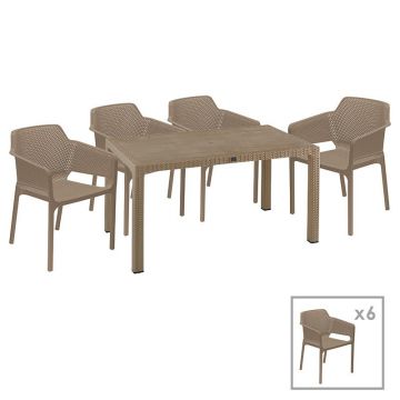 Set de gradina masa si scaune Explore, Integral set 7 piese plastic cappuccino 150x90x73.5cm