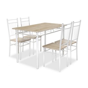 Set masa si 4 scaune Roza, Pakoworld, 120x70x75 cm, MDF, sonoma/alb lucios