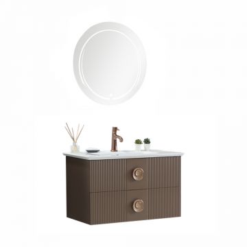 Set mobilier baie Vanity  suspendat  3 piese  maro  90 cm