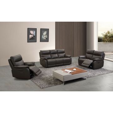 Set Recliner Electric, Heidal, Canapea 3L - 195x92x100, Canapea 2L- 143x92x100 cm, Fotoliu - 95x92x100 cm, Gri Nisipiu - Piele Naturala
