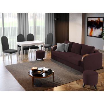 Pachet Mobila Canapea Morelia Visinie + Masa Grand Alba + 4 Scaune Grand Gri Inchis