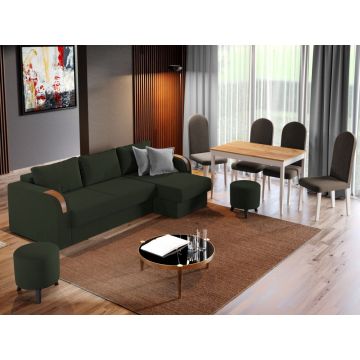 Pachet Mobila Coltar Morelia Verde + Masa Grand Stejar Auriu + 4 Scaune Grand Maro