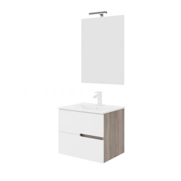 Set baza lavoar Savinidue Eva 60 cm cu lavoar, oglinda si lampa - Dimensiune 60 cm