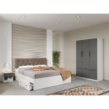 Set mobila dormitor 4 piese Alb/Gri Levi C02