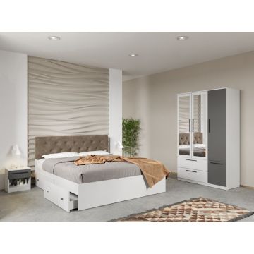 Set mobila dormitor 4 piese Alb/Gri Levi C04