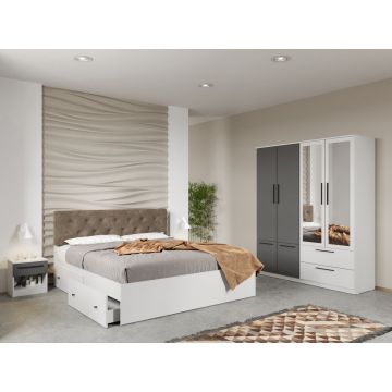 Set mobila dormitor 4 piese Alb/Gri Levi C08