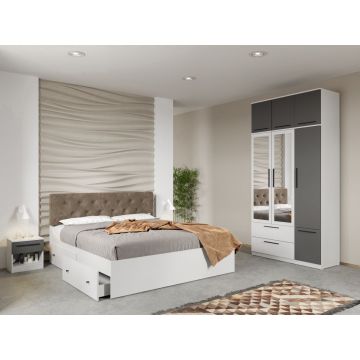 Set mobila dormitor 4 piese Alb/Gri Levi C20