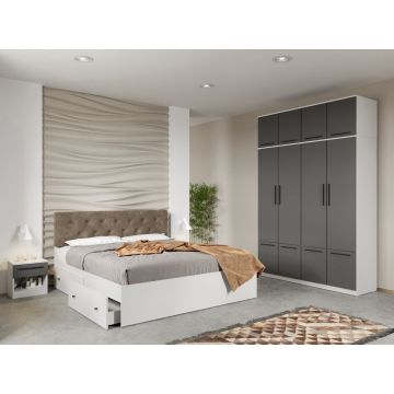 Set mobila dormitor 4 piese Alb/Gri Levi C22