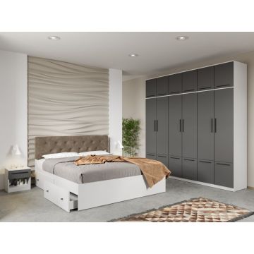 Set mobila dormitor 4 piese Alb/Gri Levi C30