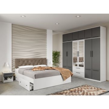 Set mobila dormitor 4 piese Alb/Gri Levi C32