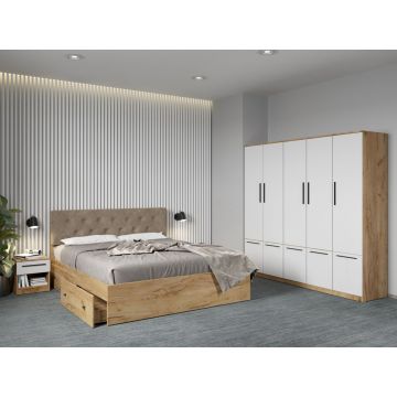Set mobila dormitor 4 piese Alb/Stejar Levi C10