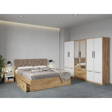 Set mobila dormitor 4 piese Alb/Stejar Levi C16