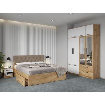 Set mobila dormitor 4 piese Alb/Stejar Levi C24