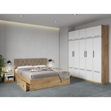 Set mobila dormitor 4 piese Alb/Stejar Levi C26