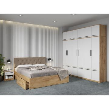 Set mobila dormitor 4 piese Alb/Stejar Levi C30