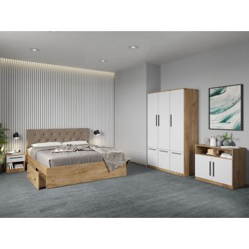 Set mobila dormitor complet Alb/Stejar Levi C01
