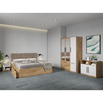 Set mobila dormitor complet Alb/Stejar Levi C03