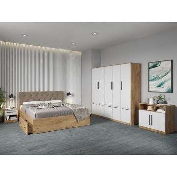 Set mobila dormitor complet Alb/Stejar Levi C09