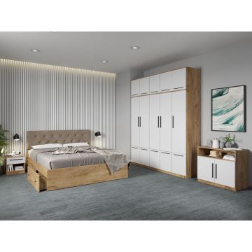 Set mobila dormitor complet Alb/Stejar Levi C25