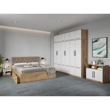 Set mobila dormitor complet Alb/Stejar Levi C29