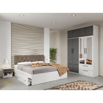 Set mobila dormitor 4 piese Alb/Gri Levi C24