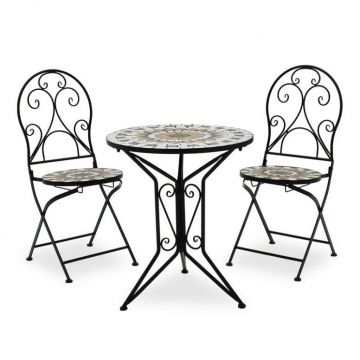 Set Masa si Scaune Mosaic 3 Piese Negru - Multicolor