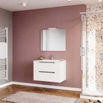 Set Mobilier Fluminia Malta 80cm suspendat cu sertare soft close, alb lucios + lavoar 80 slim - Culoare Alb pal