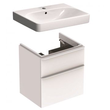 Set mobilier Geberit Smyle lavoar 60cm si dulap baza cu doua sertare alb lucios