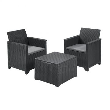 Set mobilier gradina 2 locuri si masa cu spatiu depozitare grafit Keter Emma