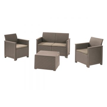 Set mobilier gradina 4 locuri si masa cu spatiu depozitare cappuccino Keter Emma