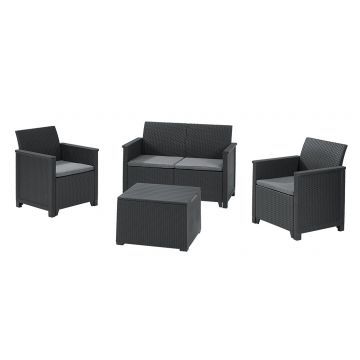 Set mobilier gradina 4 locuri si masa cu spatiu depozitare grafit Keter Emma
