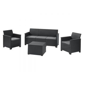 Set mobilier gradina 5 locuri si masa cu spatiu depozitare grafit Keter Emma