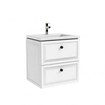 Set mobilier Oristo Montebianco cu 2 sertare, alb si lavoar Amelia mat 60 cm