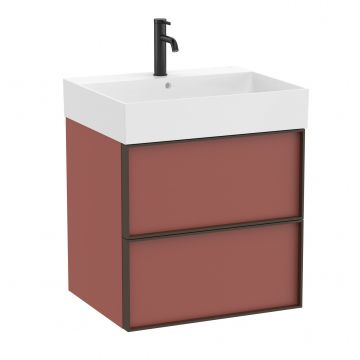 Set mobilier Roca Inspira cu lavoar si dulap baza cu doua sertare 60cm rosu terracota