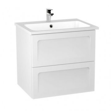 Set mobilier suspendat Oristo Beryl cu 2 sertare, alb mat si lavoar 80 cm