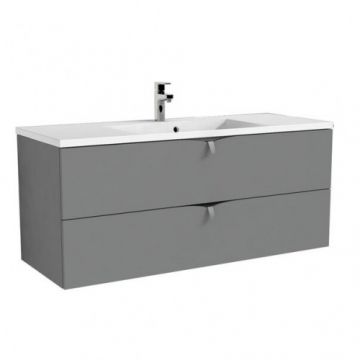 Set mobilier suspendat Oristo Siena cu 2 sertare, gri mat si lavoar marmura Amelia 120 cm
