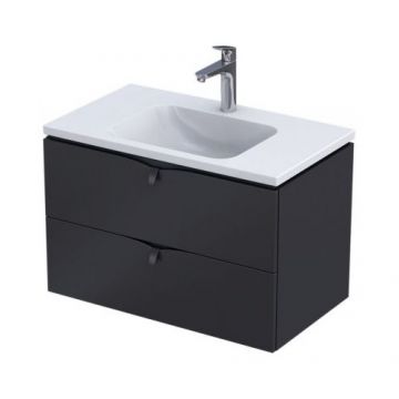 Set mobilier suspendat Oristo Siena cu 2 sertare, negru mat si lavoar marmura Amelia 80 cm