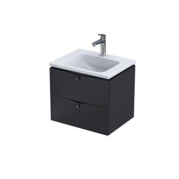 Set mobilier suspendat Oristo Siena cu 2 sertare, negru mat si lavoar marmura Beryl 60 cm